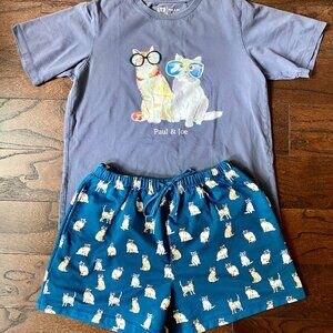 Uniqlo x Paul & Joe Collaboration Cats with Glasses Blue Loungewear Set Size M